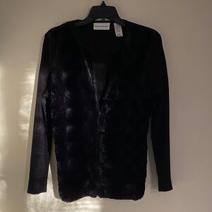 Alfred Dunner Black Faux Fur Zipper Cardigan with ribbed back